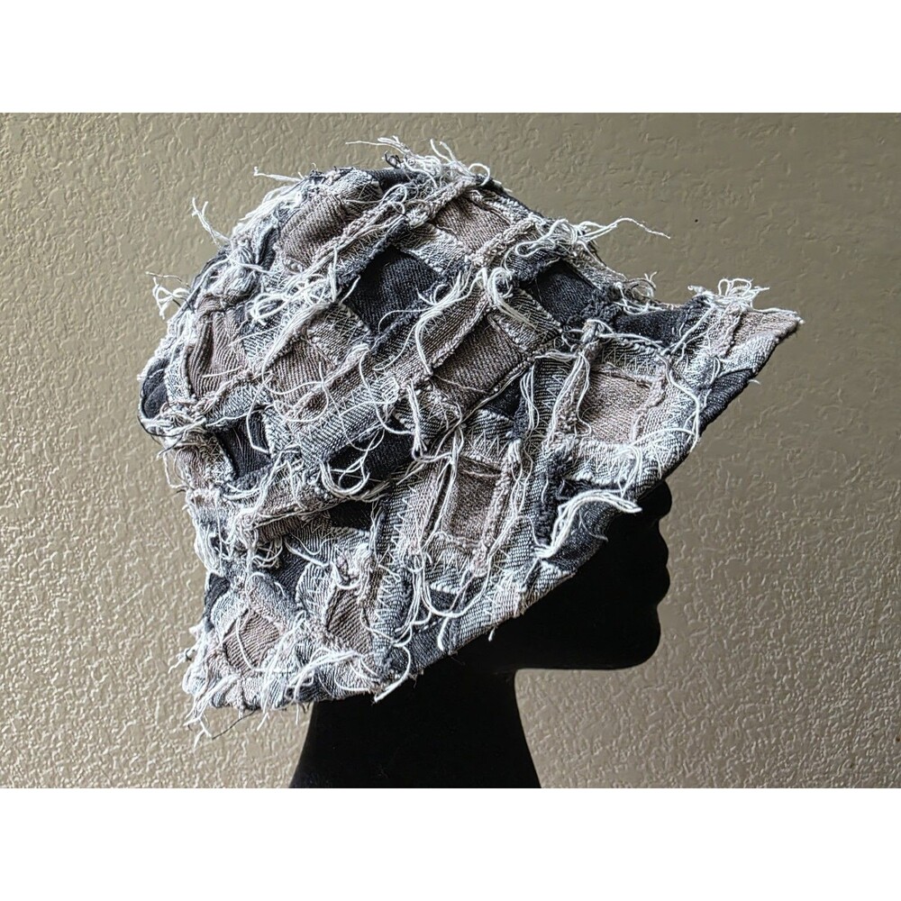 Urban Outfitters Frayed Patchwork Bucket Hat Blue Denim Distressed Discontinued